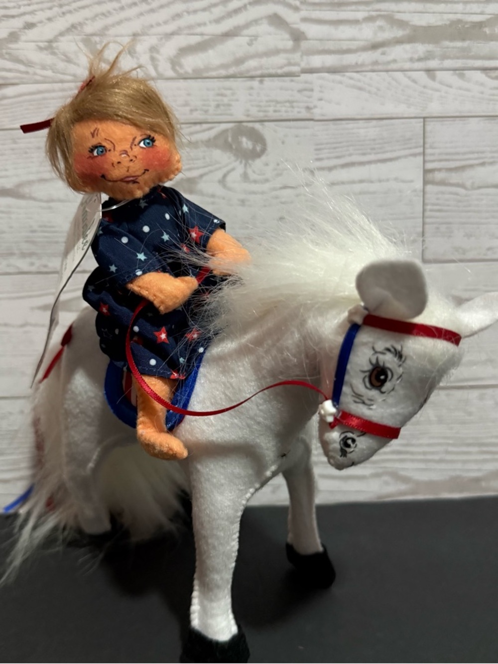 Annalee Doll on White Plush Pony Red White Blue Americana USA